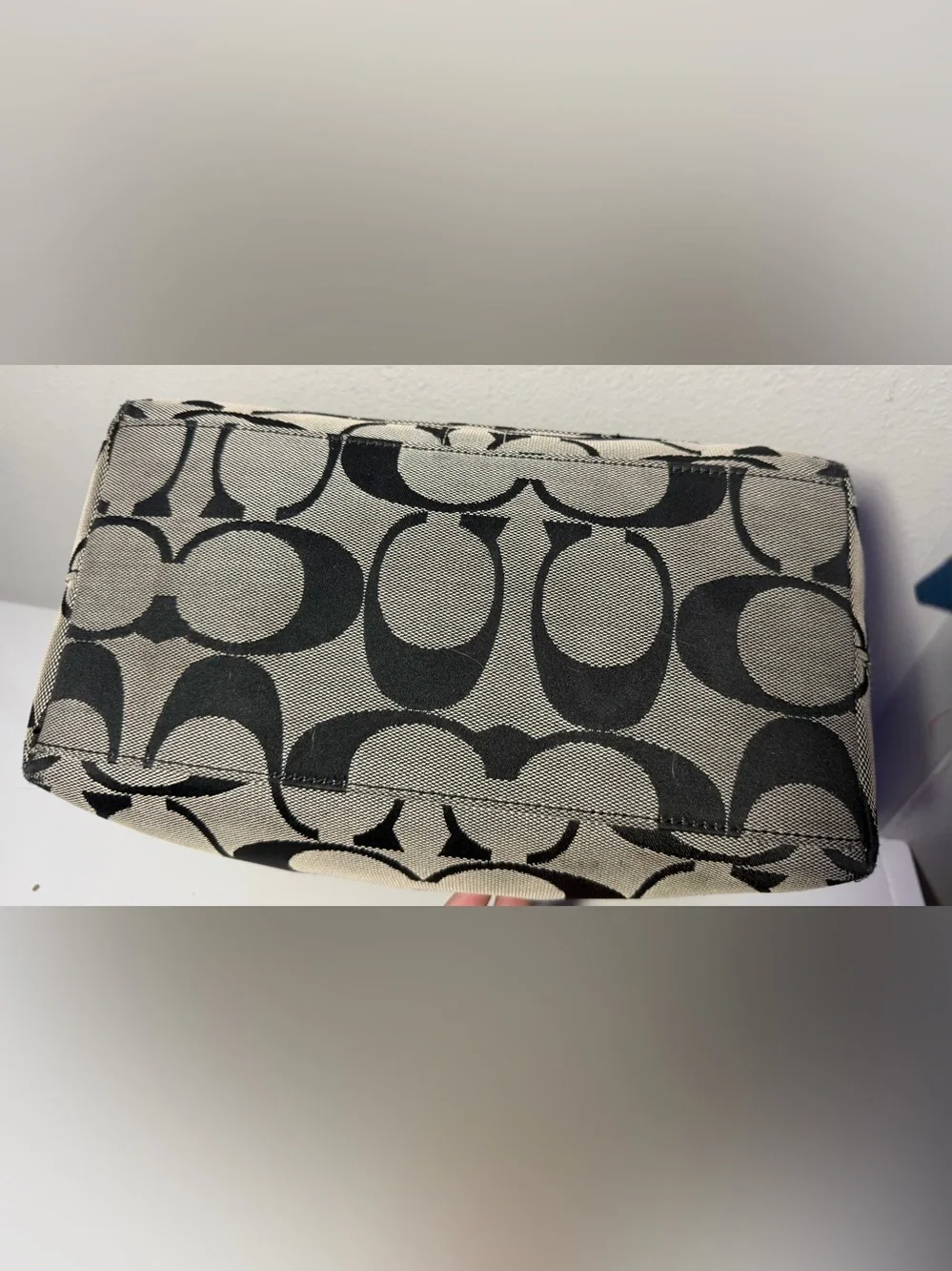 Coach Black and Gray Signature Canvas Shoulder Bag